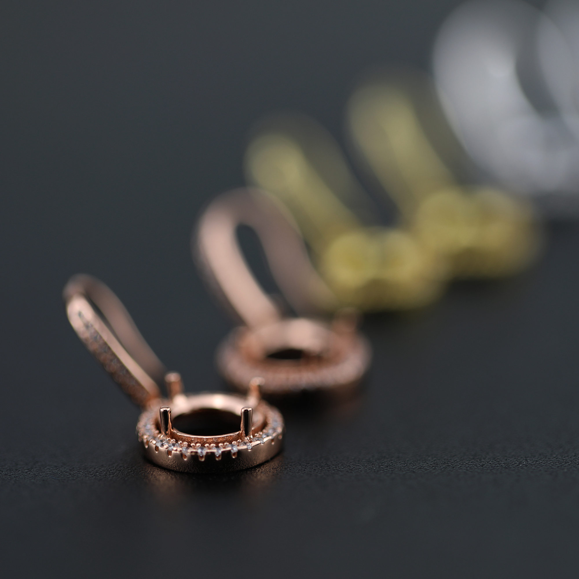 1Pair 5-8MM Round Prong Bezel Rose Gold Plated Solid 925 Sterling Silver Hook Earrings Blank Settings for Gemstone Moissanite 1706041 - Click Image to Close